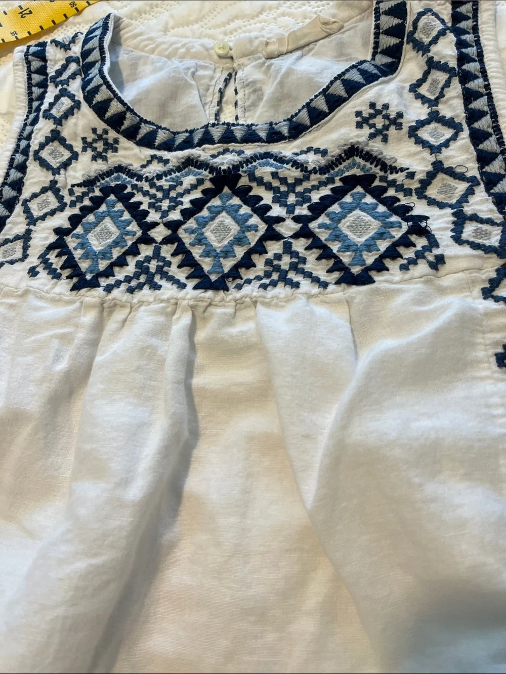 Lucky Brand White Sleeveless Embroidered Tunic with Blue Accents - Picture 10 of 15